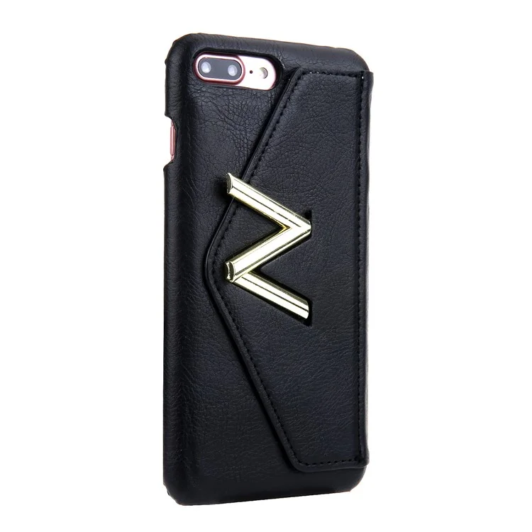 NV Rotary PU Leather Coated PC Phone Casing for iPhone 8 Plus with Kickstand and Card Holder - Black