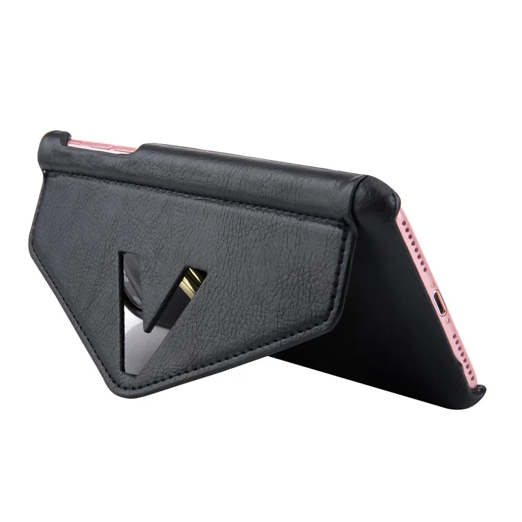 NV Rotary PU Leather Coated PC Phone Casing for iPhone 8 Plus with Kickstand and Card Holder - Black