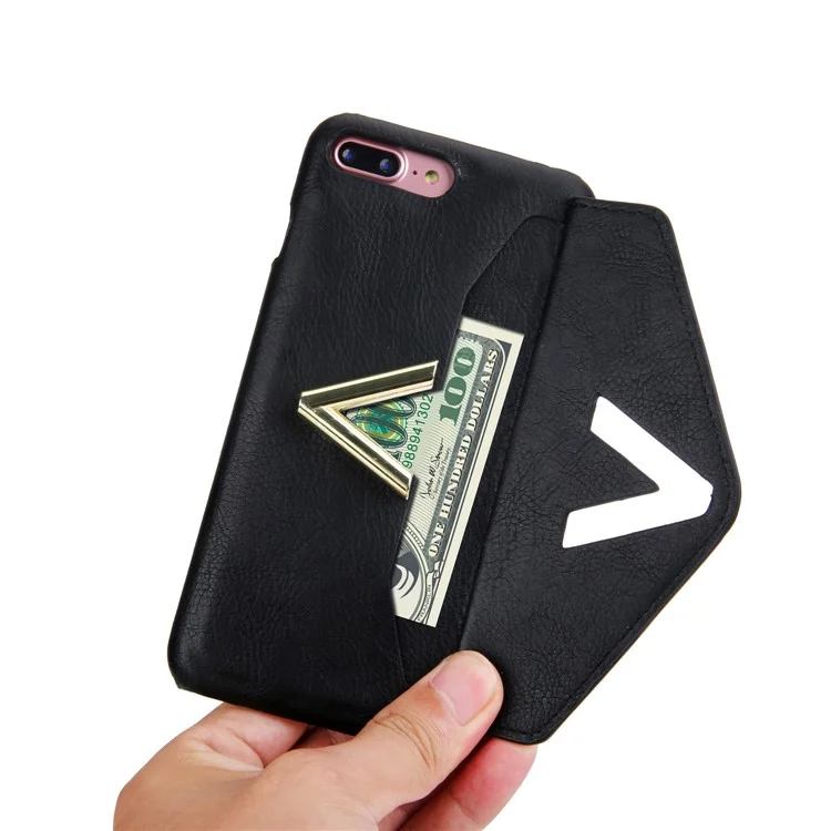NV Rotary PU Leather Coated PC Phone Casing for iPhone 8 Plus with Kickstand and Card Holder - Black
