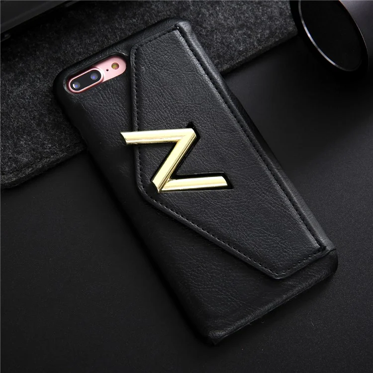 NV Rotary PU Leather Coated PC Phone Casing for iPhone 8 Plus with Kickstand and Card Holder - Black