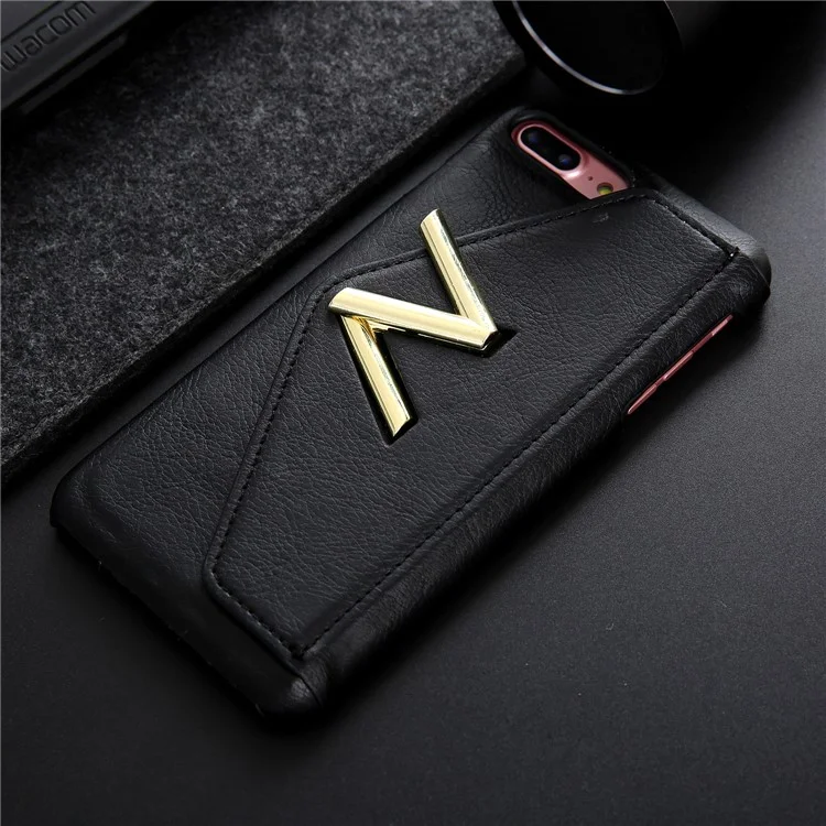 NV Rotary PU Leather Coated PC Phone Casing for iPhone 8 Plus with Kickstand and Card Holder - Black
