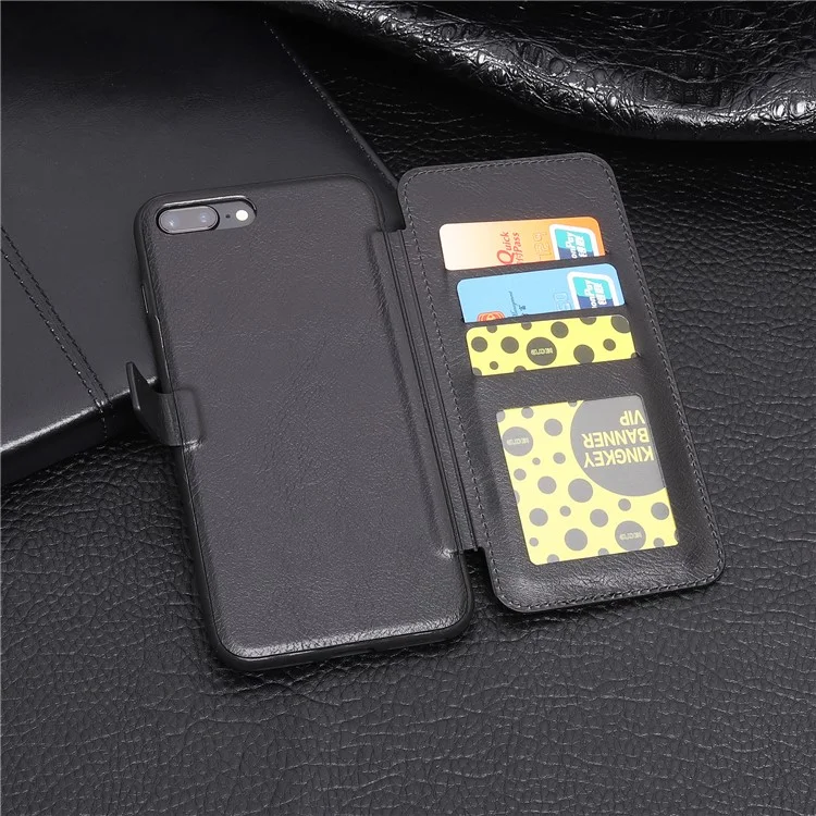 MUSUBO Leather Flip Case with Card Slots for iPhone 8 Plus / 7 Plus - Black