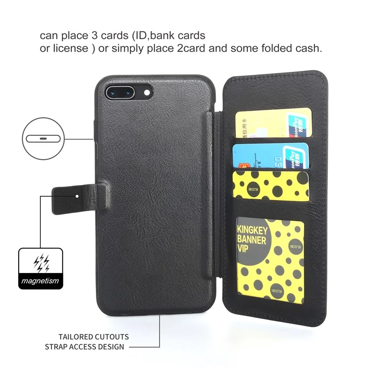 MUSUBO Leather Flip Case with Card Slots for iPhone 8 Plus / 7 Plus - Black