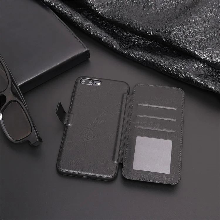 MUSUBO Leather Flip Case with Card Slots for iPhone 8 Plus / 7 Plus - Black