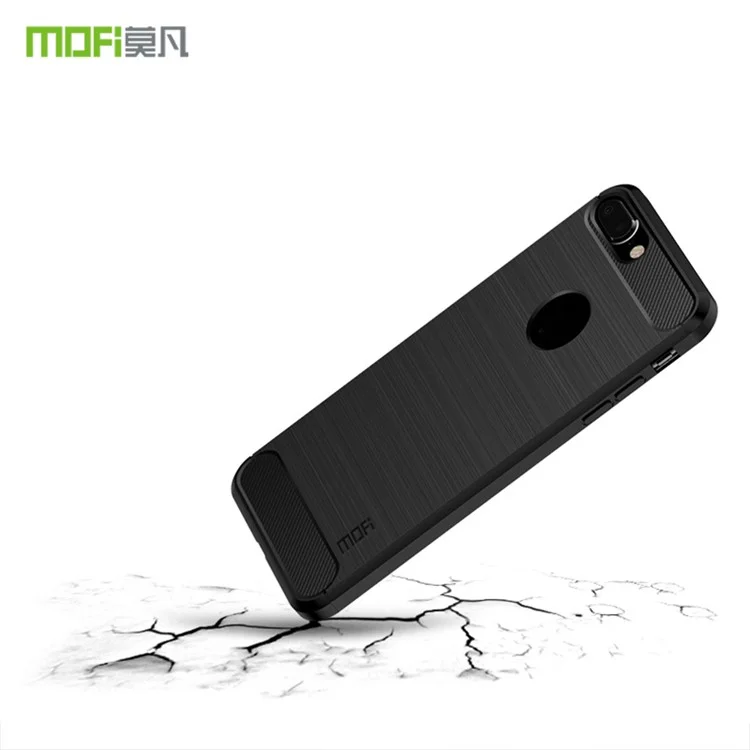 MOFI Para Iphone 8 Plus 5,5 Polegadas Textura de Fibra de Carbono TPU Escovado Tampa do Telefone TPU - Preto