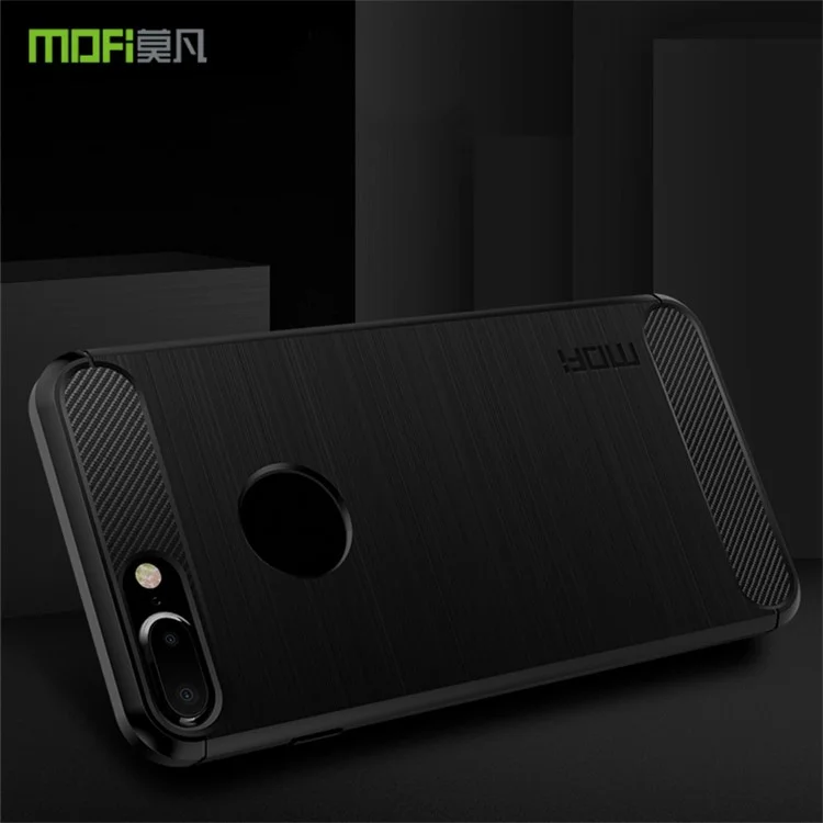 MOFI Para Iphone 8 Plus 5,5 Polegadas Textura de Fibra de Carbono TPU Escovado Tampa do Telefone TPU - Preto