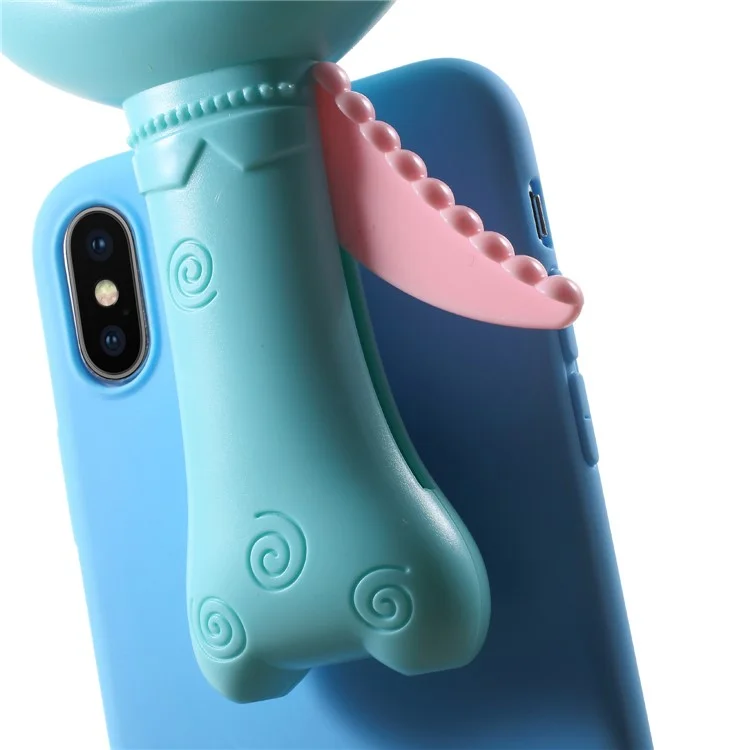 3D Cartoon Deer Soft TPU Jelly Phone Case with Fan for iPhone X - Blue