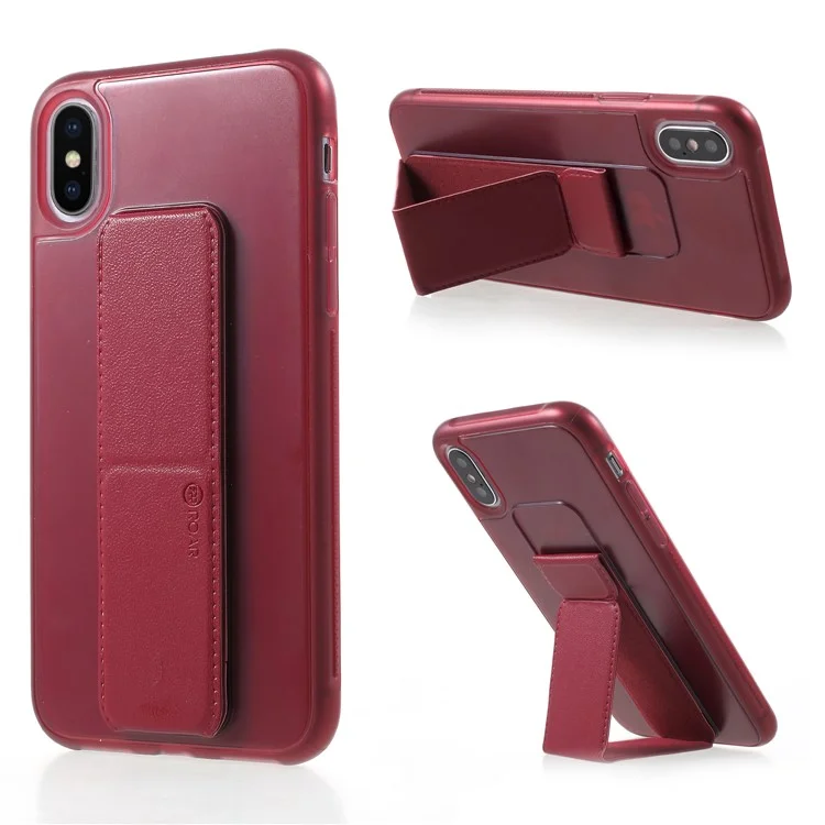 ROAR KOREA Aura Series TPU Case with PU Leather Kickstand for iPhone X - Red