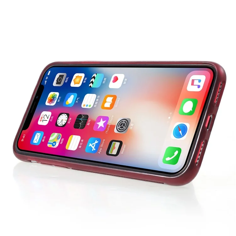 ROAR KOREA Aura Series TPU Case with PU Leather Kickstand for iPhone X - Red