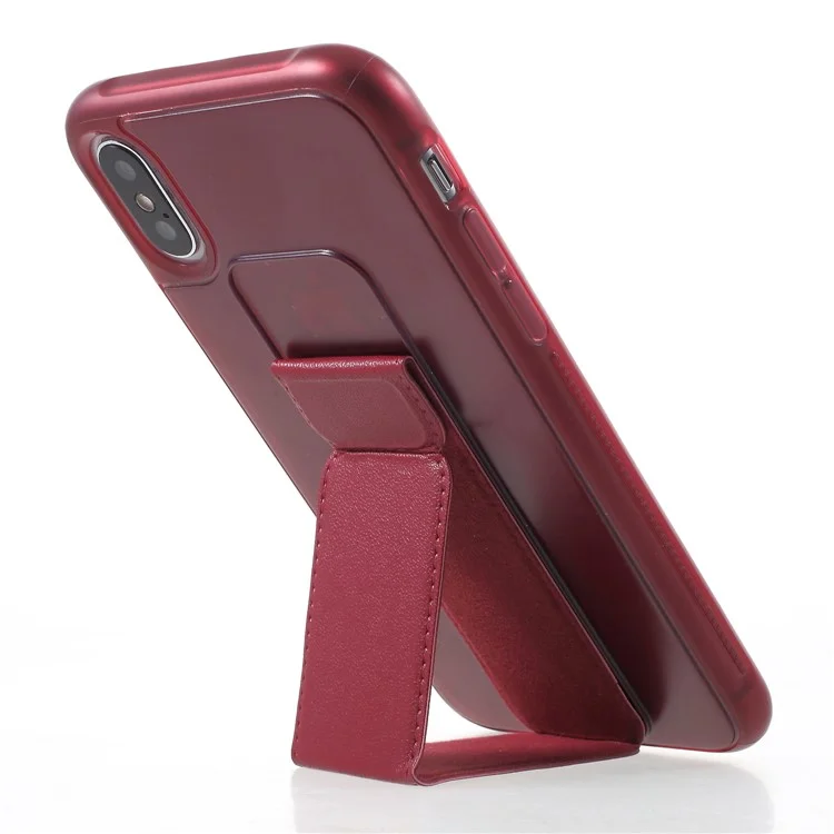 ROAR KOREA Aura Series TPU Case with PU Leather Kickstand for iPhone X - Red