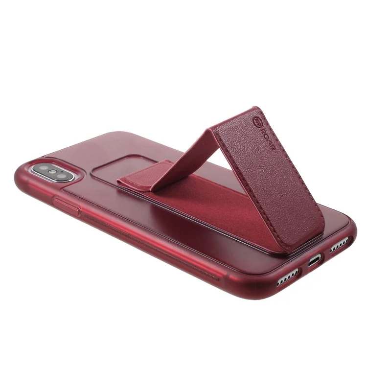 ROAR KOREA Aura Series TPU Case with PU Leather Kickstand for iPhone X - Red
