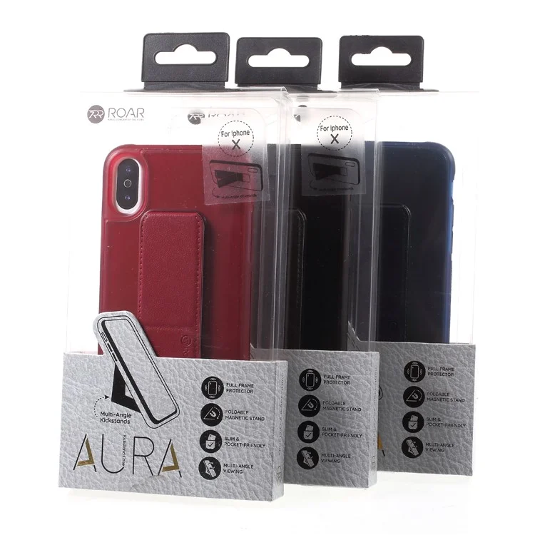 ROAR KOREA Aura Series TPU Case with PU Leather Kickstand for iPhone X - Red