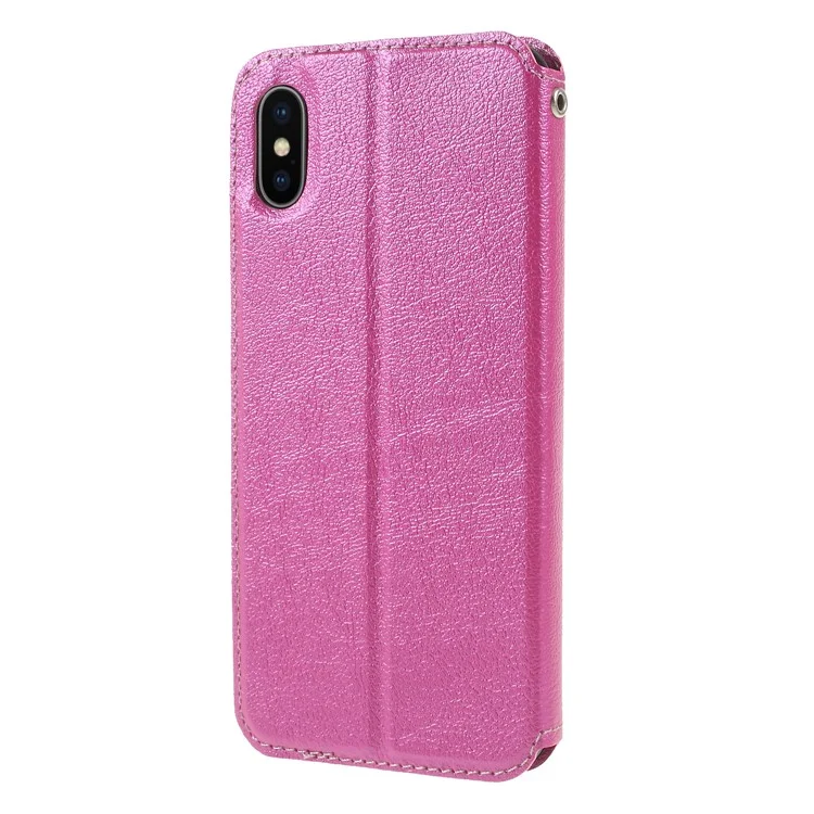 Auto-absorbed Leather Card Holder Stand Phone Case for iPhone X - Rose