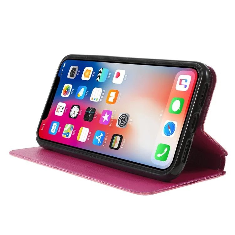 Auto-absorbed Leather Card Holder Stand Phone Case for iPhone X - Rose