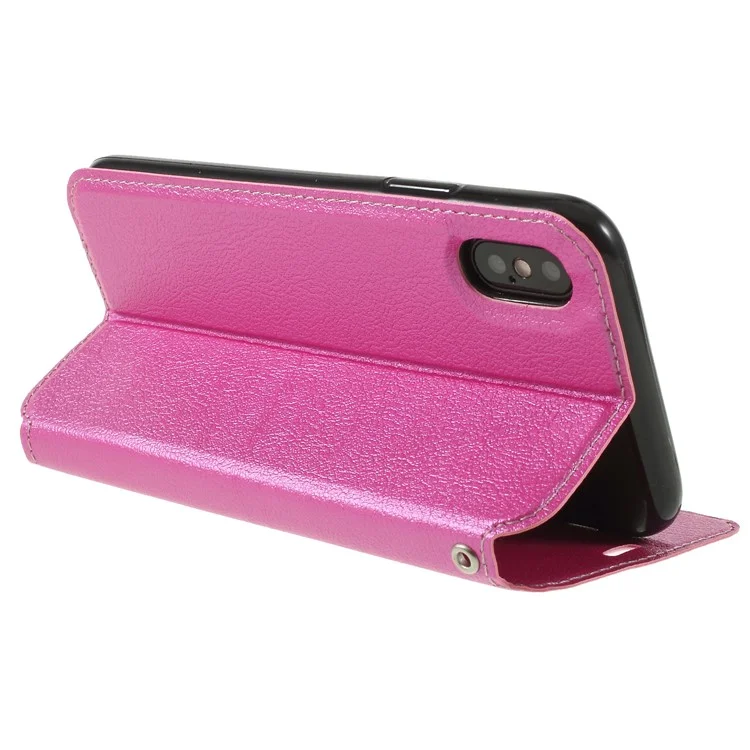 Auto-absorbed Leather Card Holder Stand Phone Case for iPhone X - Rose