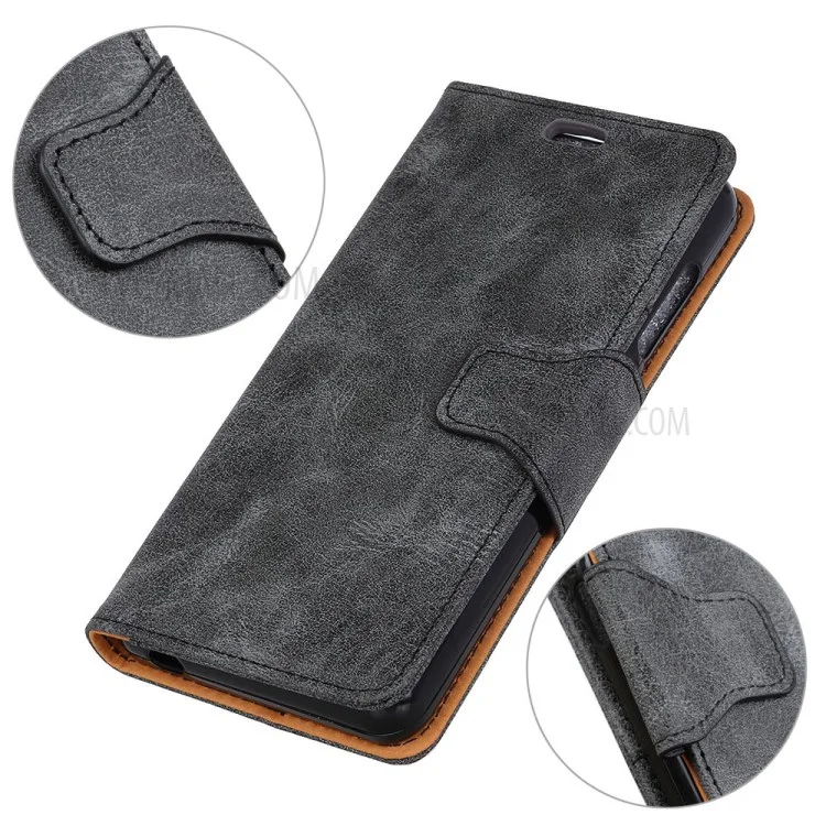 Vintage Style Split Leather Wallet Cell Phone Case for iPhone 9 - Grey