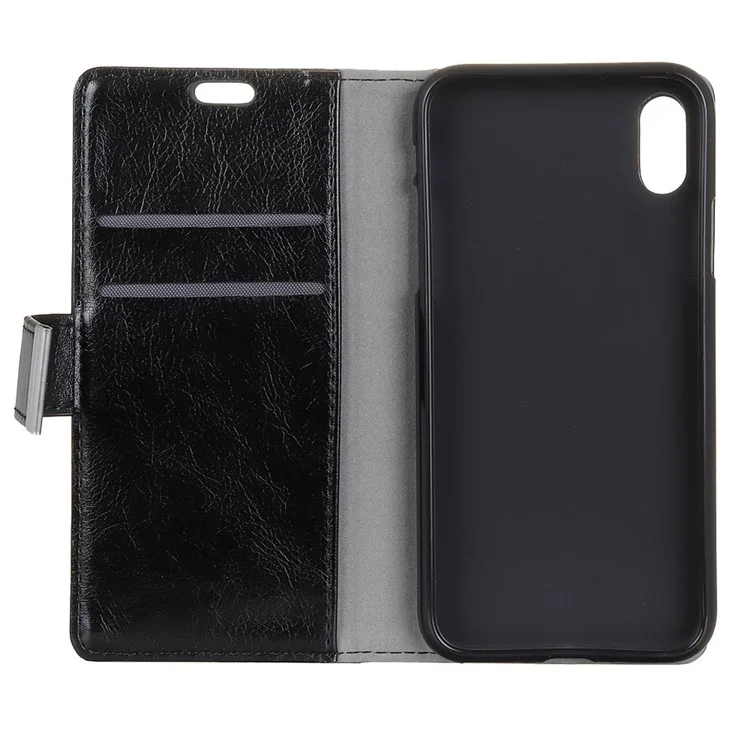 Textured PU Leather Wallet Mobile Phone Shell with Stand for iPhone 9 - Black