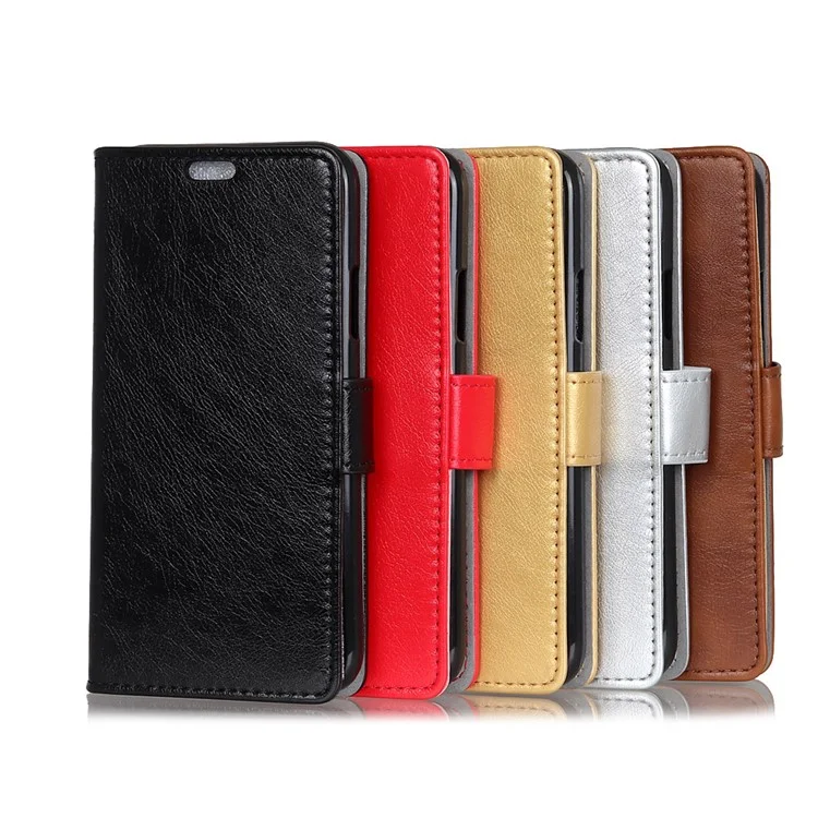 Textured PU Leather Wallet Mobile Phone Shell with Stand for iPhone 9 - Black