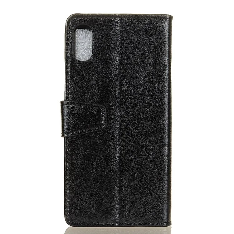 Crazy Horse Wallet Leather Flip Stand Cell Phone Case for iPhone 9 Plus - Black