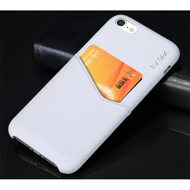 X-LEVEL Enjoy Series Grid Pattern Card Holder PU Leather Coated PC Phone Case for iPhone 8/7 - White