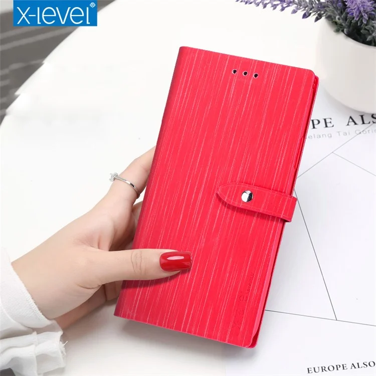X-LEVEL Vertical Stripes Wallet Stand Leather Phone Case for iPhone 8 / 7 - Red