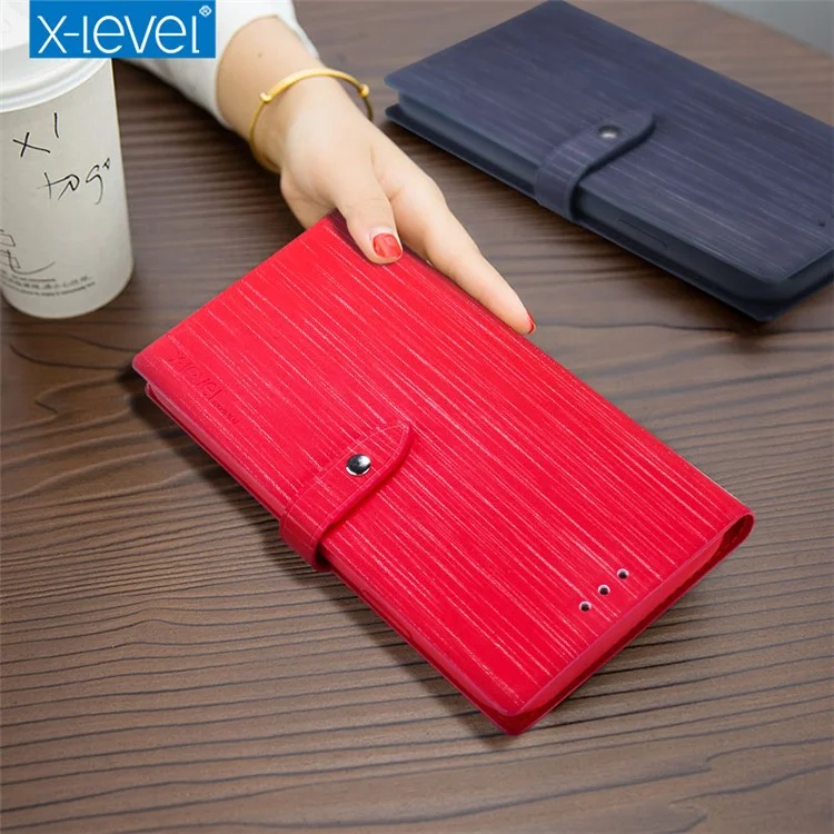 X-LEVEL Vertical Stripes Wallet Stand Leather Phone Case for iPhone 8 / 7 - Red