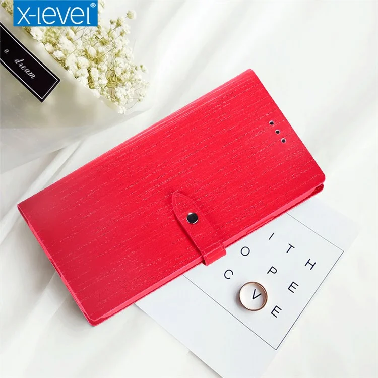X-LEVEL Vertical Stripes Wallet Stand Leather Phone Case for iPhone 8 / 7 - Red