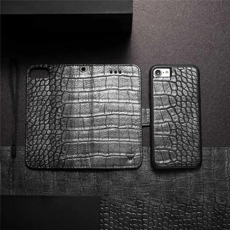 WHATIF Detachable 2-in-1 Crocodile Texture Leather Wallet Case for iPhone 8 / 7 4.7 inch - Black