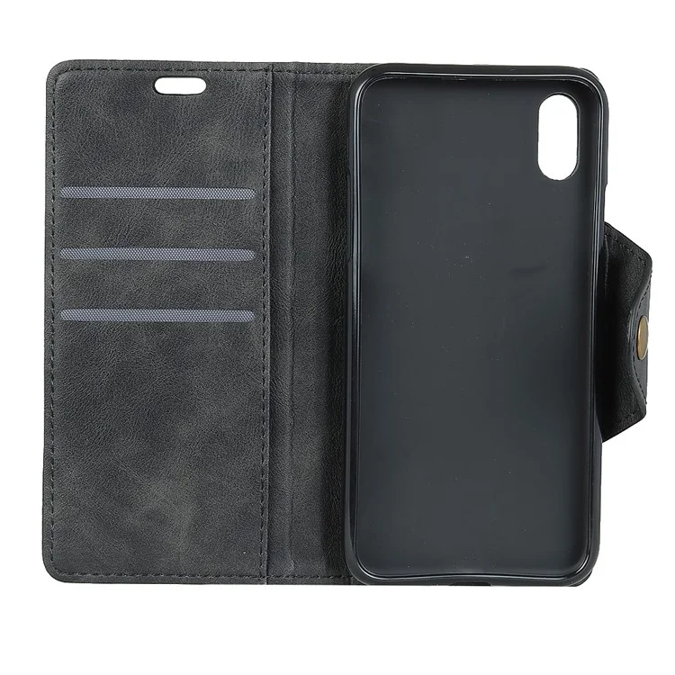 PU Leather Folio Flip Stand Wallet Phone Case for iPhone 9 - Black