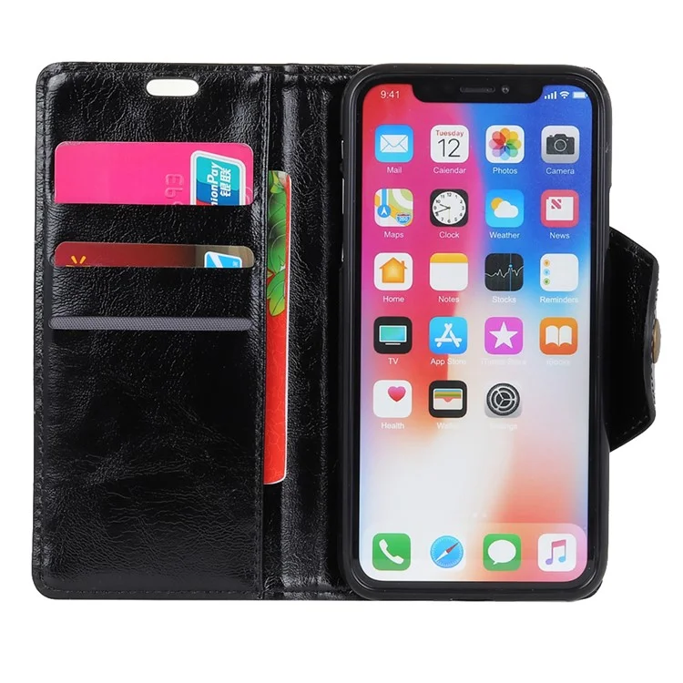 For iPhone 9 Plus Card Holder PU Leather Cell Phone Case with Stand - Black