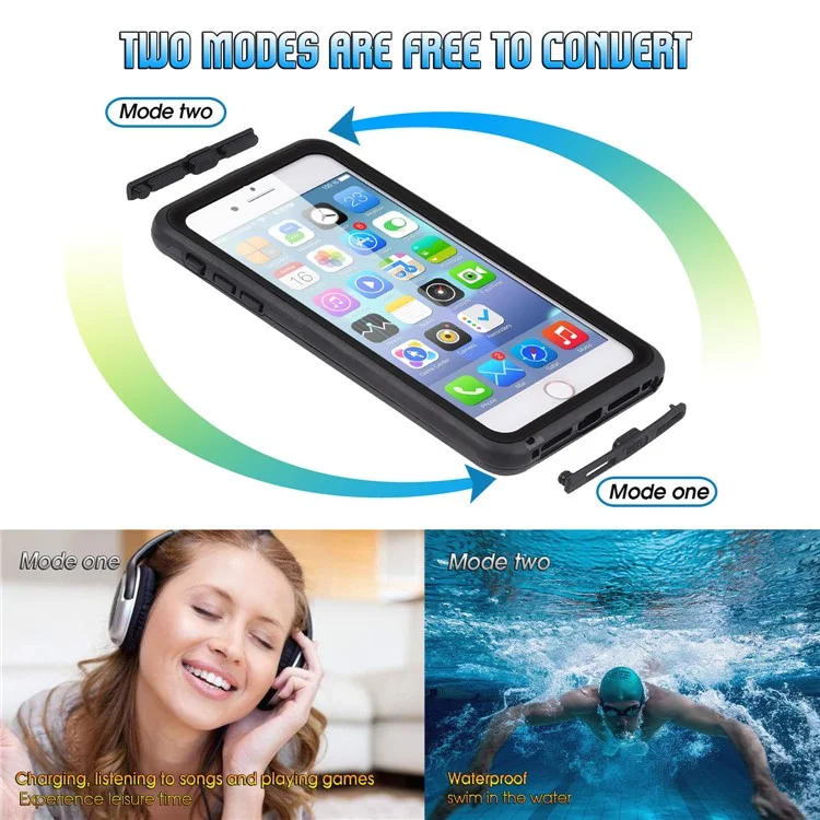 Dustproof Snowproof 6M Waterproof Dual Purpose Case for iPhone 8 Plus/7 Plus 5.5 inch - All Black