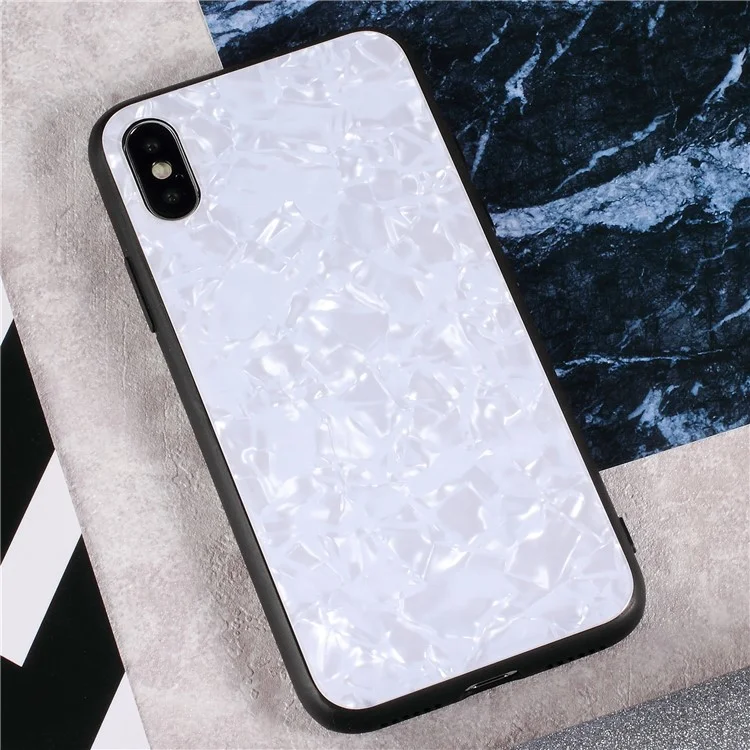 Sea Shell Design Tempered Glass Back + Soft TPU Edges Hybrid Case for iPhone X (Ten) - White