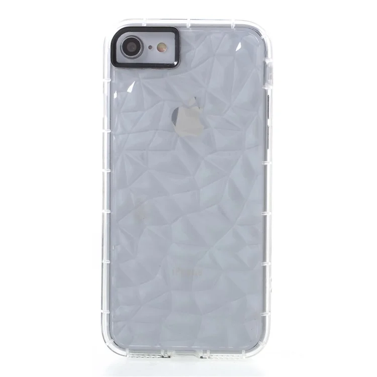 For iPhone 8/7 3D Diamond Texture Inner TPU Phone Case with Camera Lens Frame - Transparent