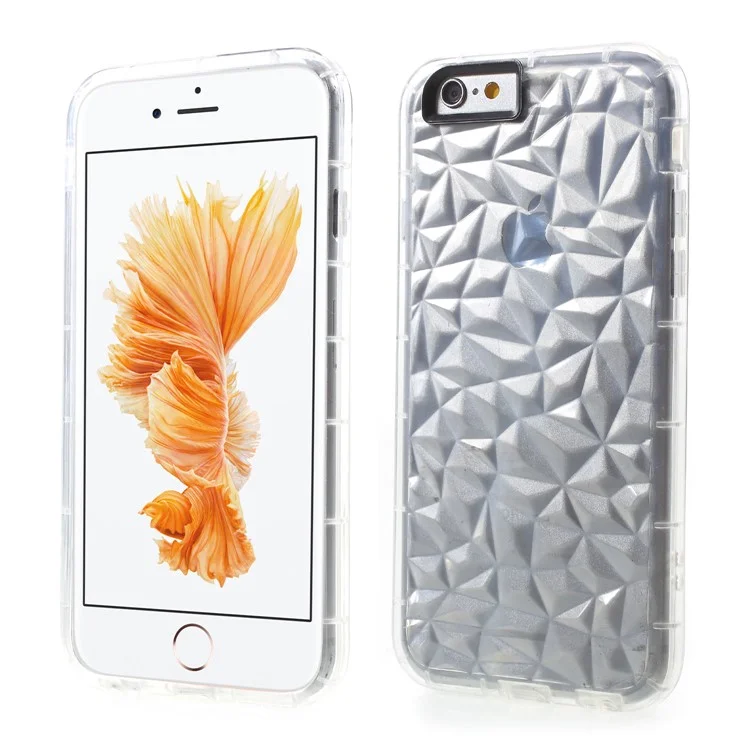 3D Diamond Texture TPU Case with PC Camera Lens Frame for iPhone 6s/6 4.7-inch - Transparent