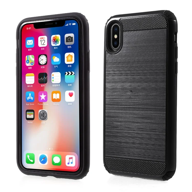2-in-1 Drop-proof Brushed PC + TPU Phone Case for iPhone X (Ten) - Black
