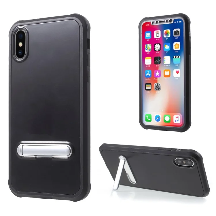 Anti-drop PC + TPU Hybrid Case with Kickstand for iPhone X - Black