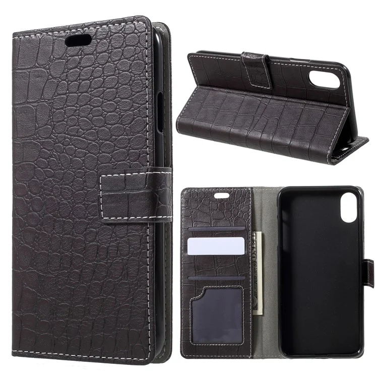 Vintage Crocodile Texture PU Leather Wallet Protective Case for iPhone 9 Plus - Black