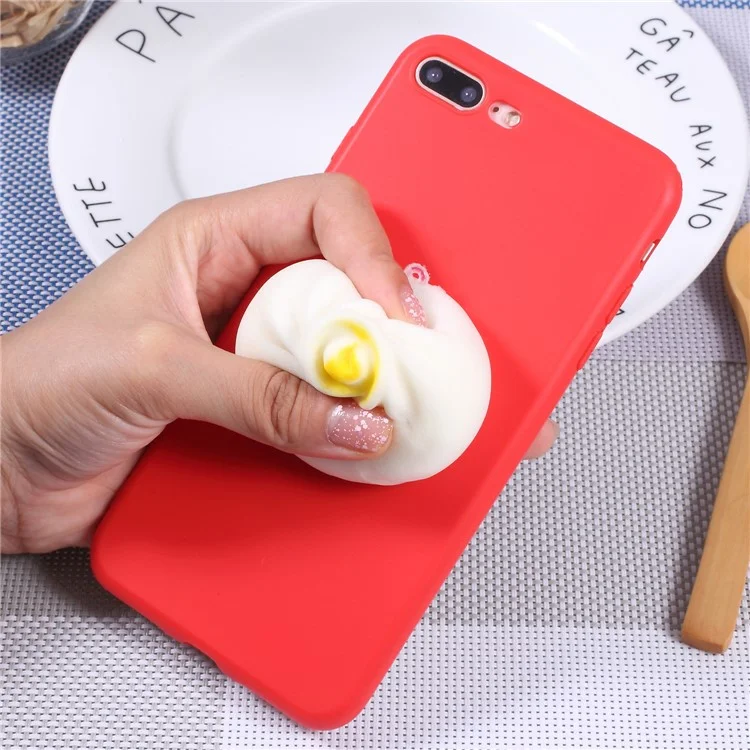 3D Pinch Squishy Bun TPU Back Phone Case for iPhone 8 Plus / 7 Plus 5.5 inch - Red