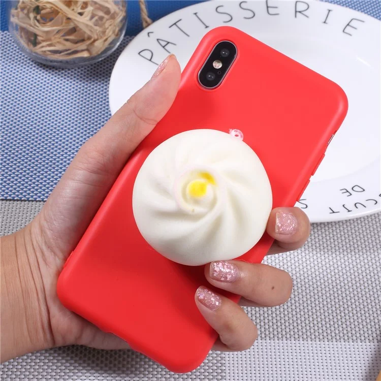 3D Pinch Squishy Bun TPU Protection Cell Phone Case for iPhone X - Red