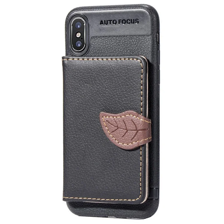 PU Leather Coated Wallet TPU Phone Case with Kickstand for iPhone X - Red