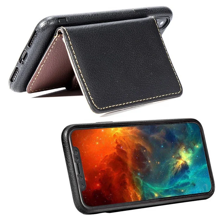 PU Leather Coated Wallet TPU Phone Case with Kickstand for iPhone X - Red