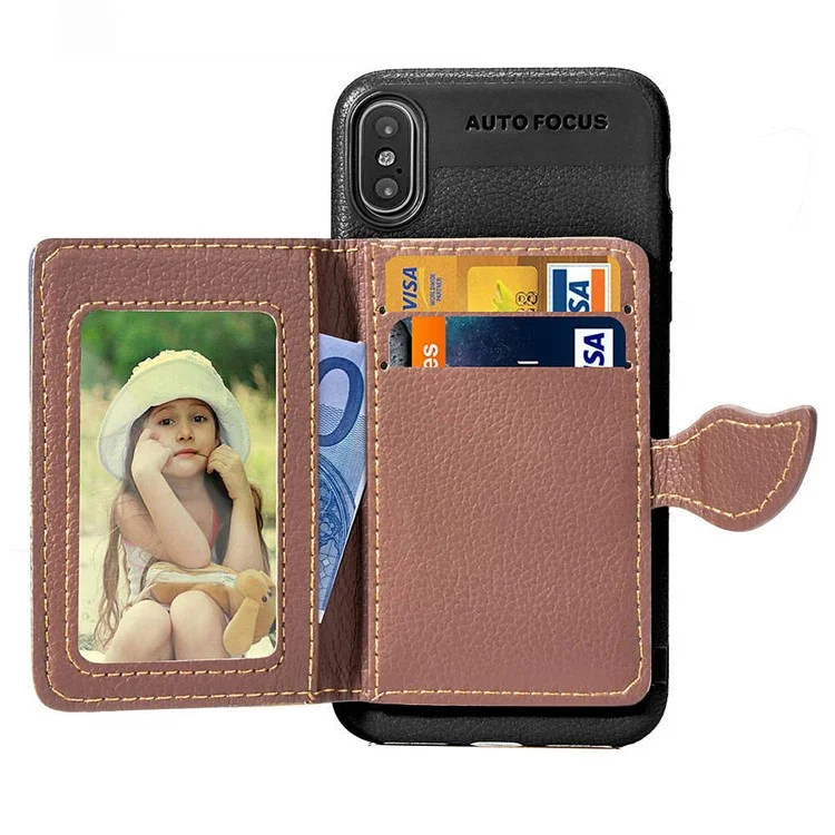 PU Leather Coated Wallet TPU Phone Case with Kickstand for iPhone X - Red