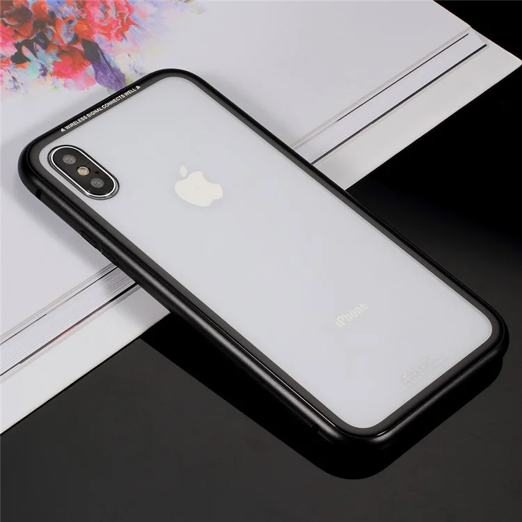 CAFELE for iPhone X 2-piece Magnetic Metal Frame Tempered Glass Back Hard Back Case - Black