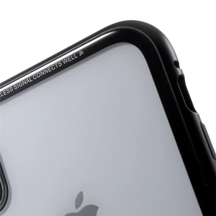 CAFELE for iPhone X 2-piece Magnetic Metal Frame Tempered Glass Back Hard Back Case - Black