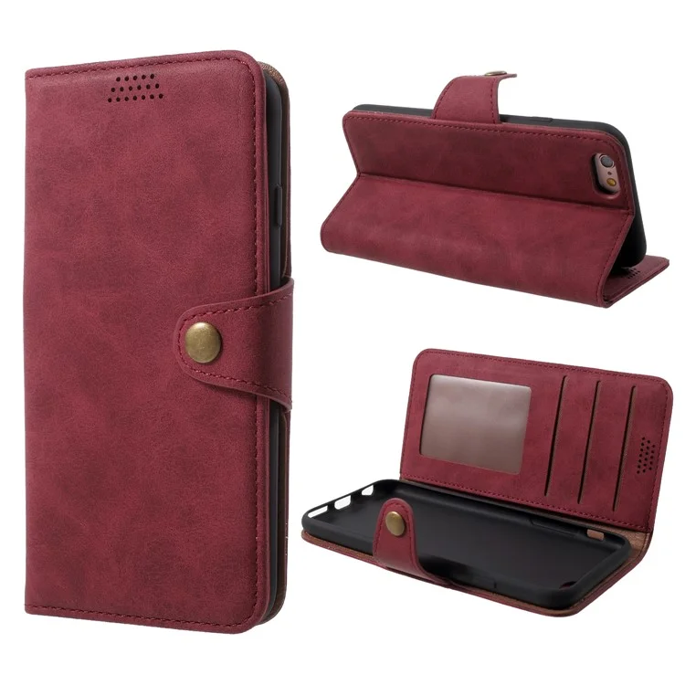 Textured PU Leather Wallet Stand Phone Case for iPhone 6s / 6 4.7-inch - Red