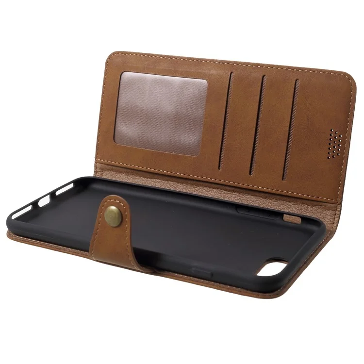 Textured PU Leather Wallet Stand Phone Case for iPhone 8 Plus / 7 Plus 5.5 inch - Brown