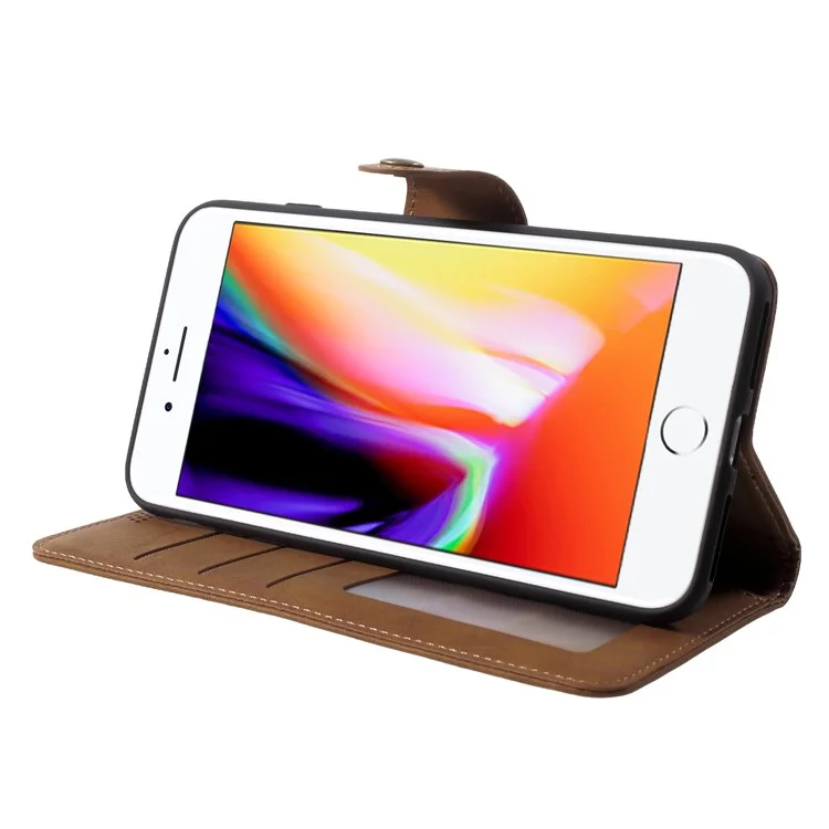 Textured PU Leather Wallet Stand Phone Case for iPhone 8 Plus / 7 Plus 5.5 inch - Brown