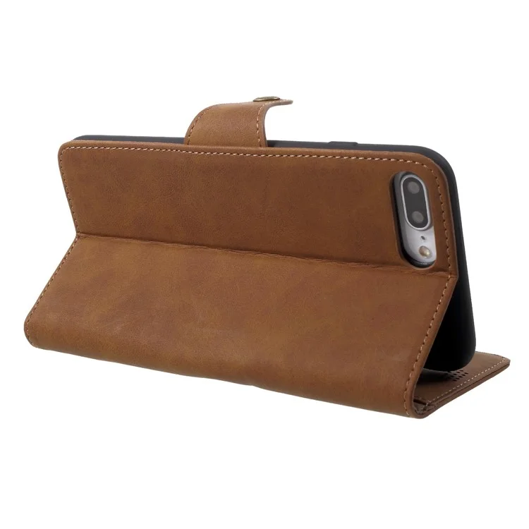 Textured PU Leather Wallet Stand Phone Case for iPhone 8 Plus / 7 Plus 5.5 inch - Brown