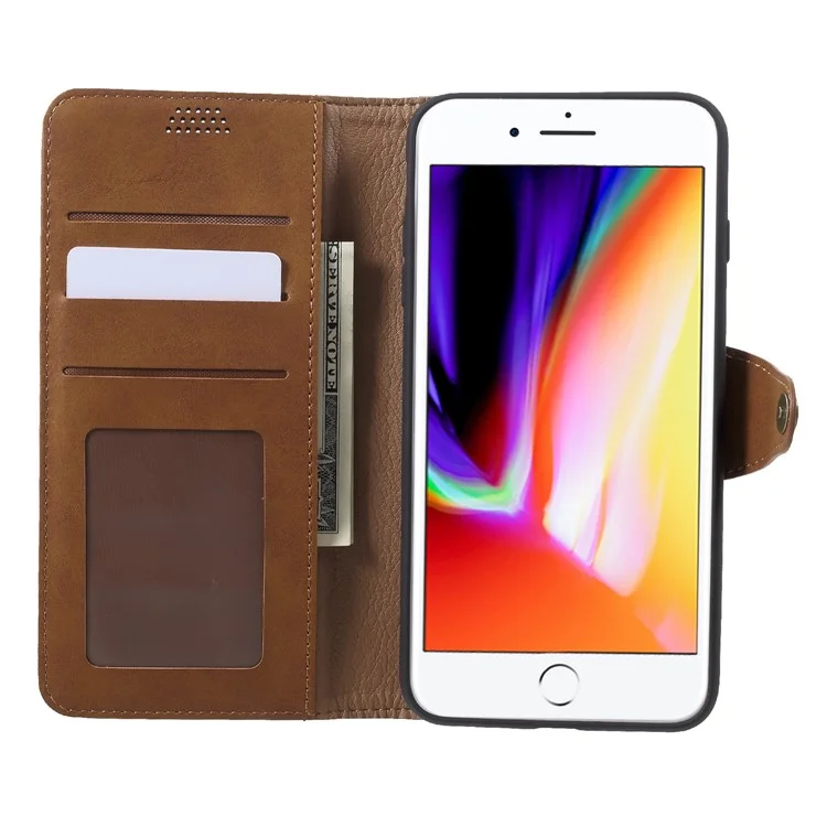 Textured PU Leather Wallet Stand Phone Case for iPhone 8 Plus / 7 Plus 5.5 inch - Brown