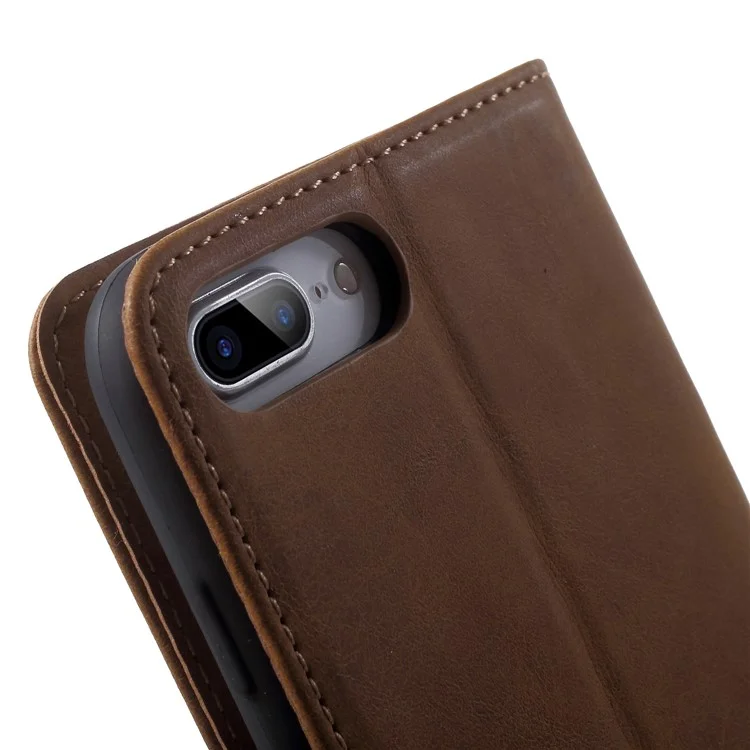Textured PU Leather Wallet Stand Phone Case for iPhone 8 Plus / 7 Plus 5.5 inch - Brown